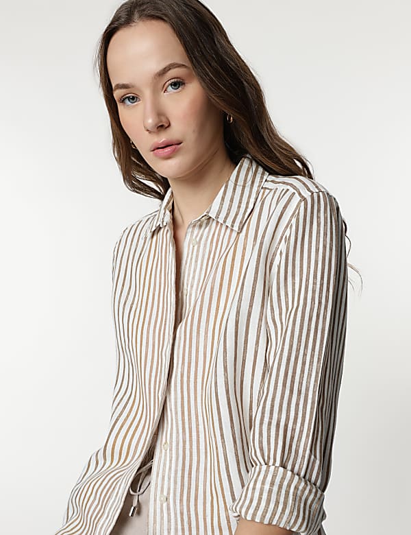 Pure Linen Striped Spread Collar Shirt
