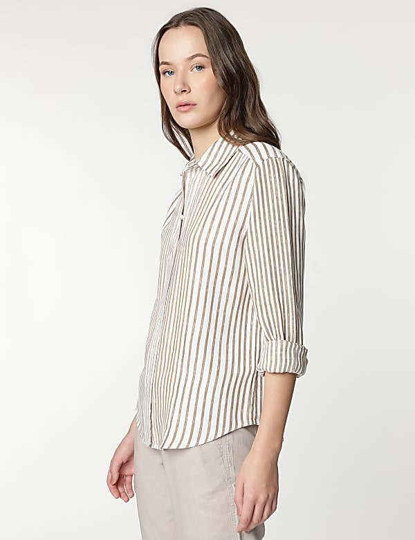 Pure Linen Striped Spread Collar Shirt