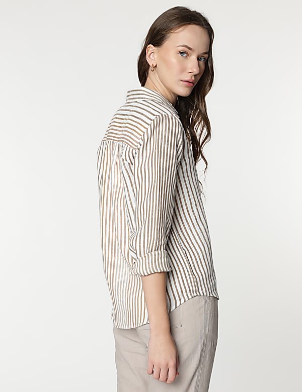Pure Linen Striped Spread Collar Shirt