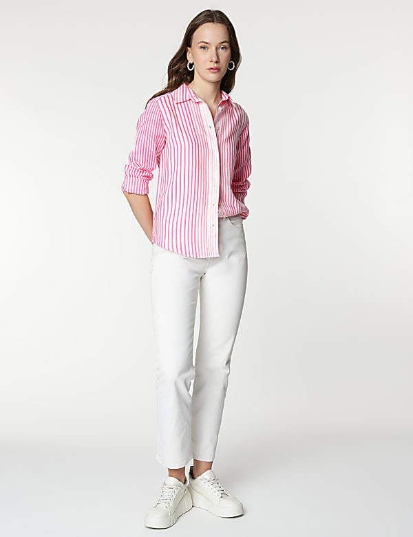 Pure Linen Stripes Spread Collar Shirt
