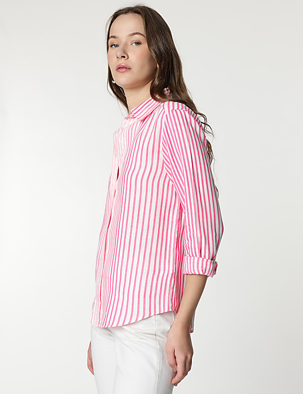 Pure Linen Stripes Spread Collar Shirt