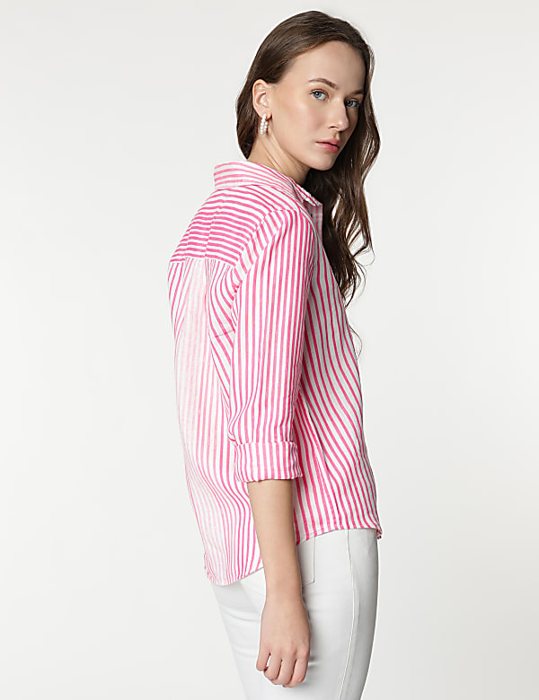 Pure Linen Stripes Spread Collar Shirt