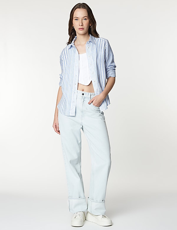 Pure Linen Striped Spread Collar Shirt