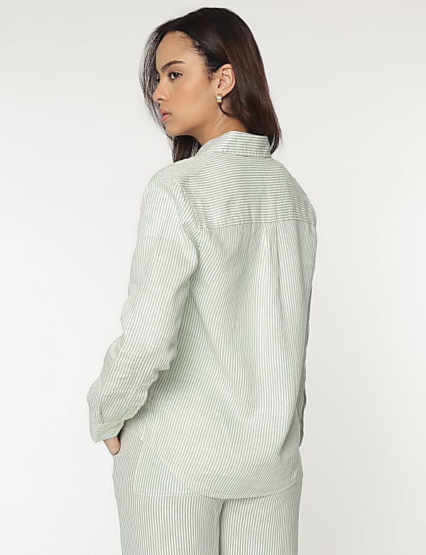 Pure Linen Spread Collar Striped Shirt