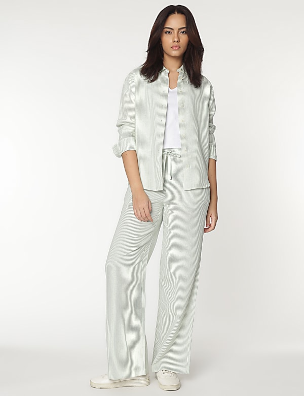 Pure Linen Spread Collar Striped Shirt