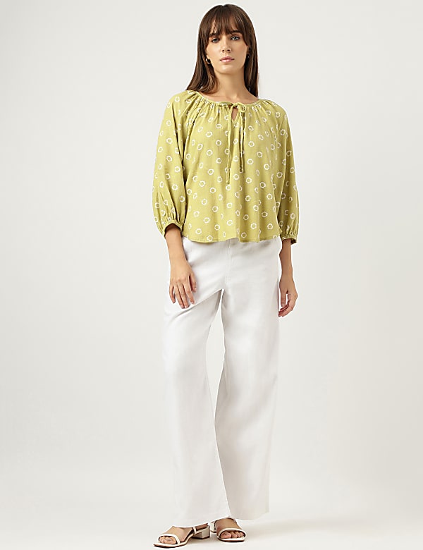 Linen Rich Block Print Blouse