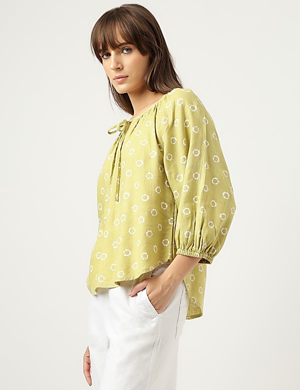 Linen Rich Block Print Blouse
