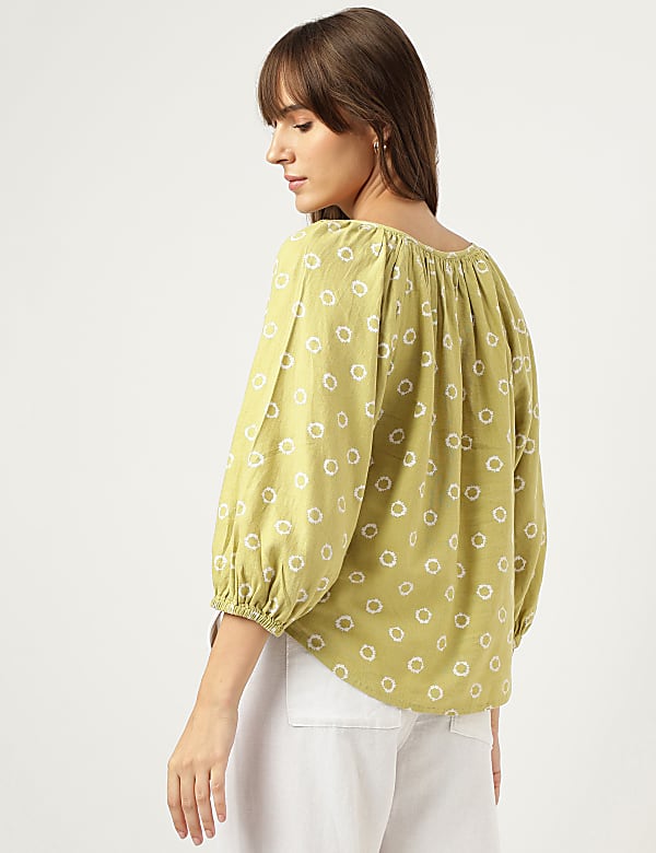 Linen Rich Block Print Blouse