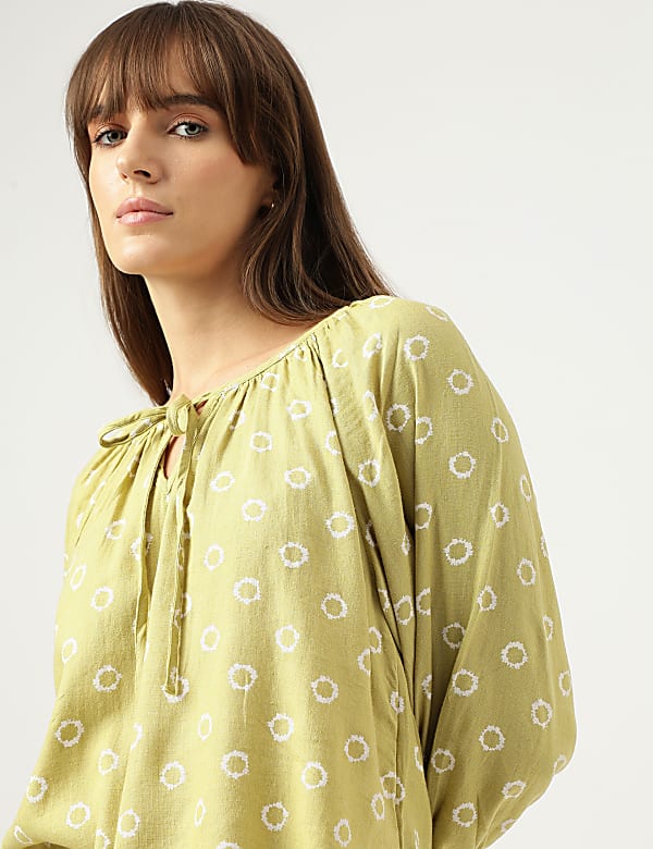 Linen Rich Block Print Blouse