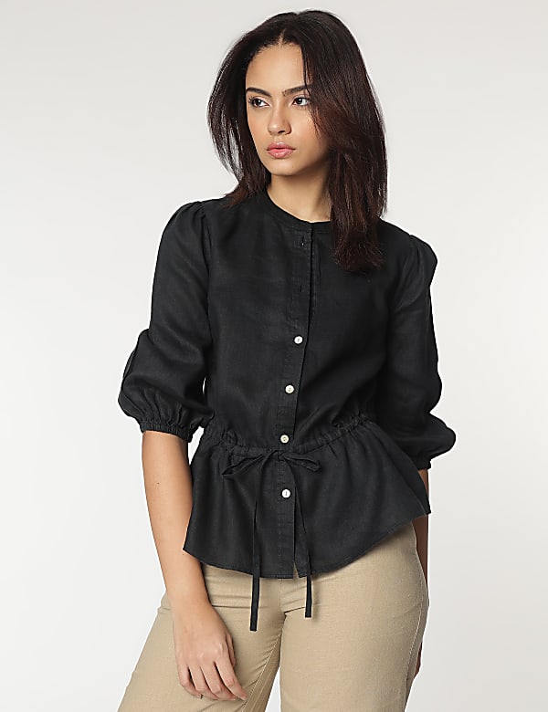 Pure Linen Mandarin Collar Blouse