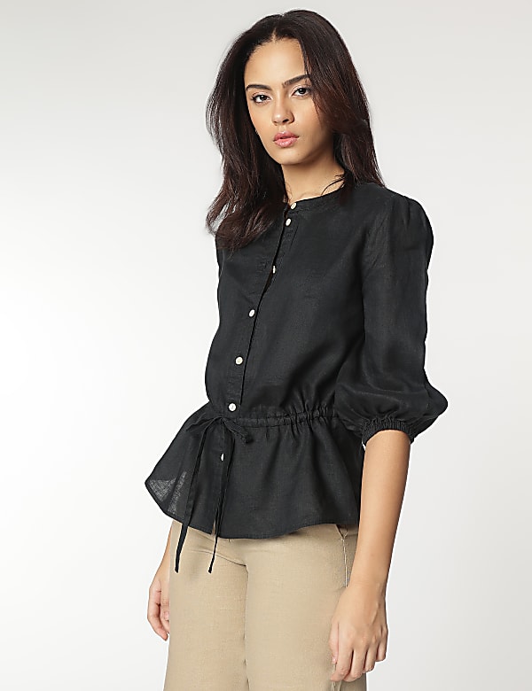 Pure Linen Mandarin Collar Blouse