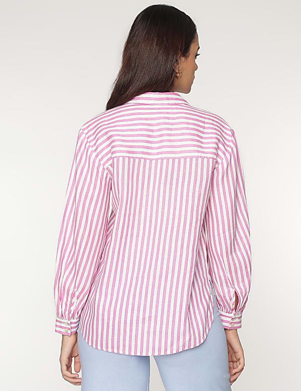 Pure Linen Spread Collar Striped Shirt