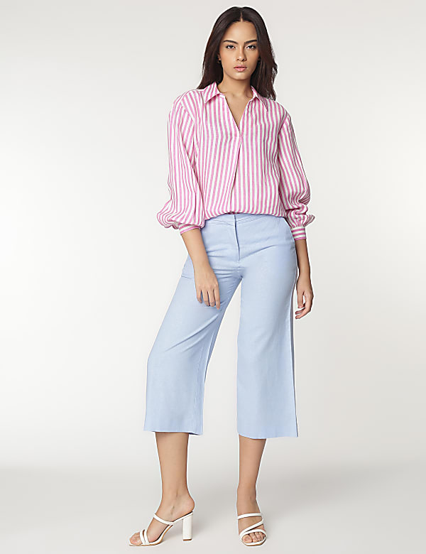 Pure Linen Spread Collar Striped Shirt