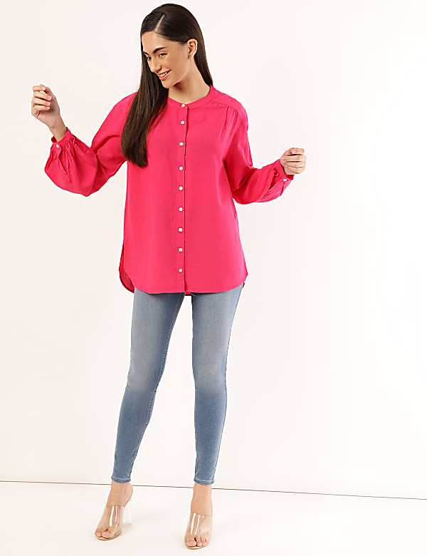 Viscose Mix Plain Mandarin Collar Shirt