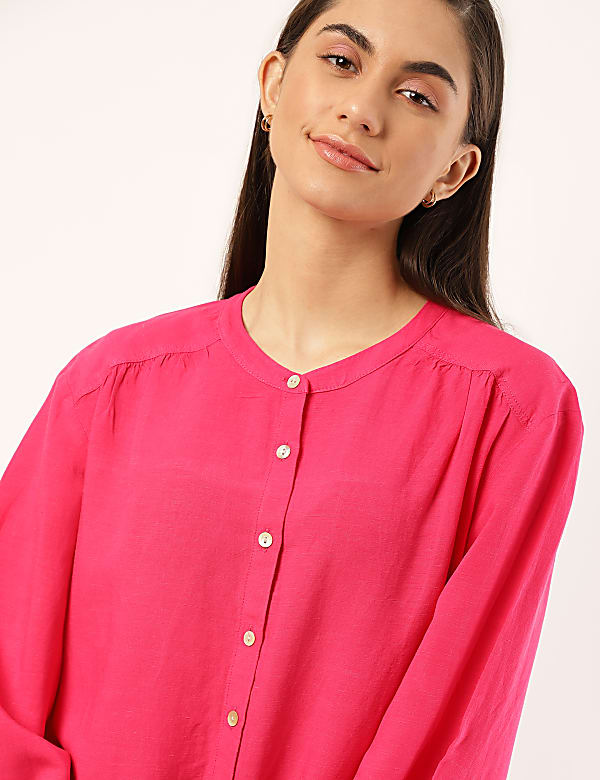 Viscose Mix Plain Mandarin Collar Shirt