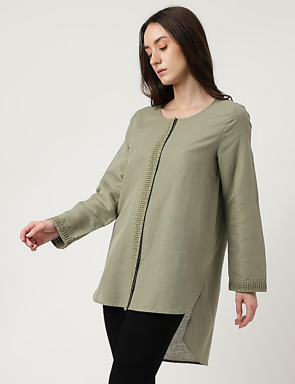 Linen Mix Lace Round Neck Tunic