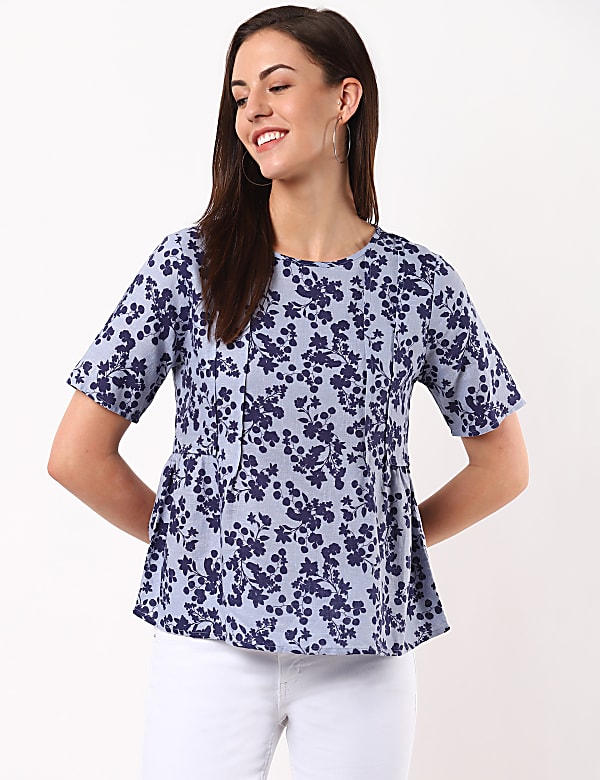 Linen Mix Pleat Top