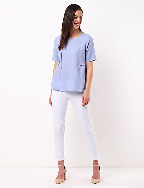 Linen Mix Pleat Top