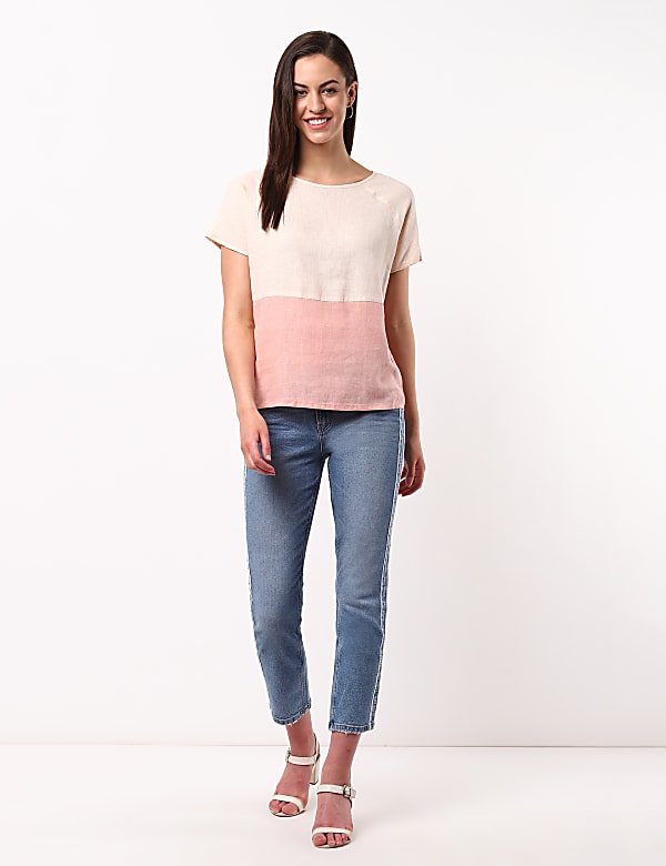 Linen Mix Color Blocked Top