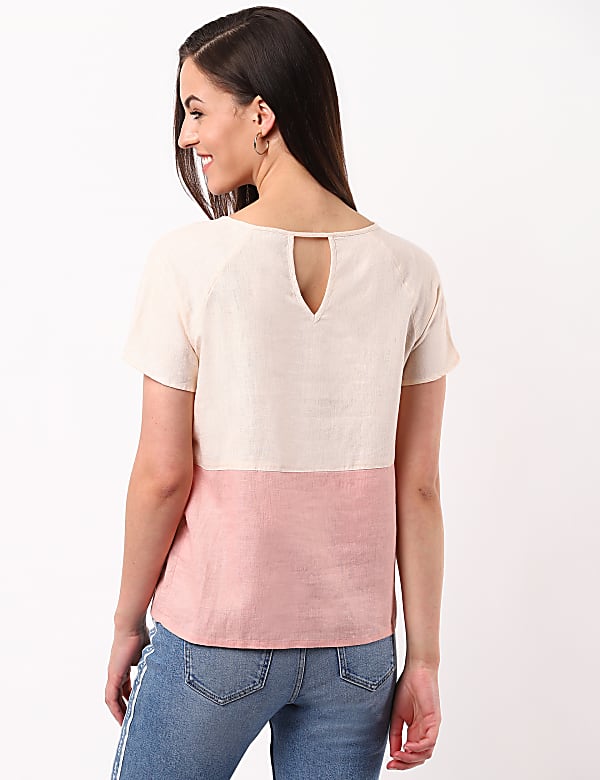 Linen Mix Color Blocked Top