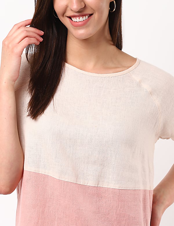 Linen Mix Color Blocked Top