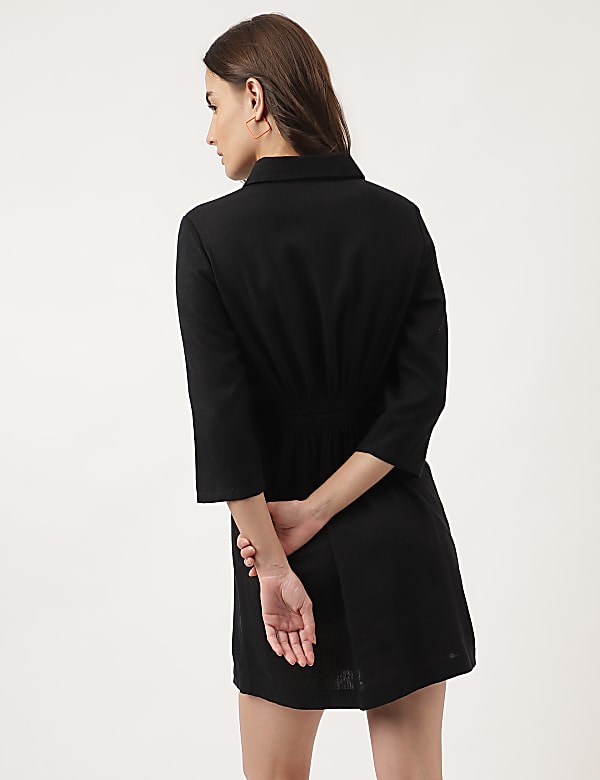 Plain Cut-way Collar Midi Shirt Dress