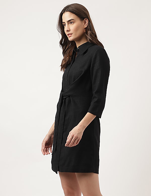 Plain Cut-way Collar Midi Shirt Dress