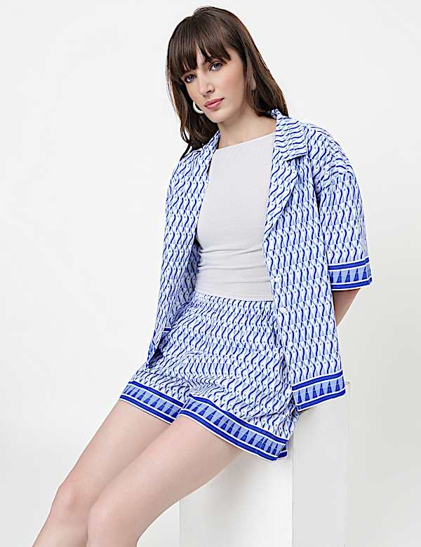 Pure Cotton Geometric Lapel Collar Shirt