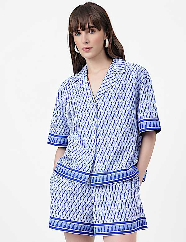 Pure Cotton Geometric Lapel Collar Shirt