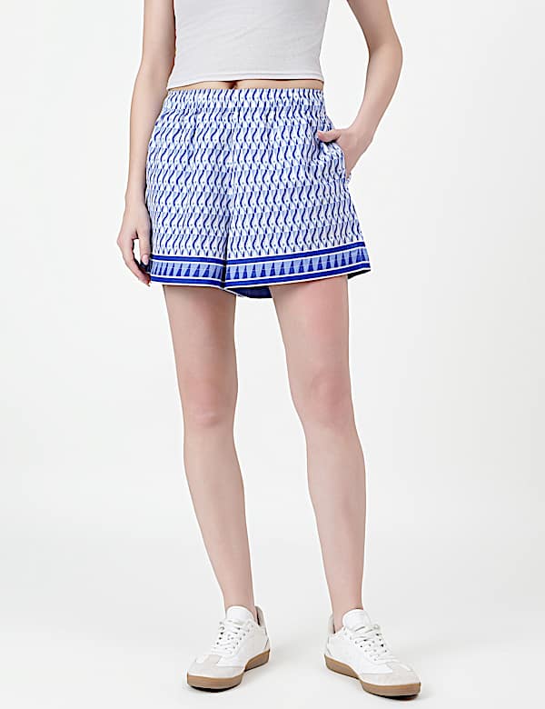 Pure Cotton Geometric Elasticated Shorts