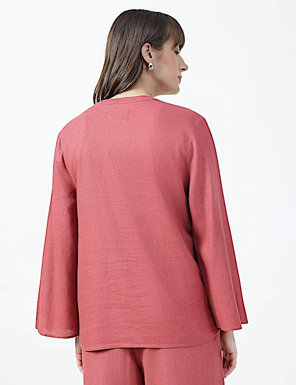 Linen Rich Plain Mandarin Collar Top