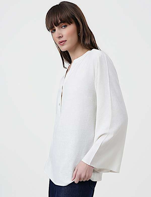 Linen Rich Plain Mandarin Collar Top
