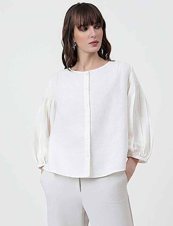 Linen Rich Plain Round Neck Top