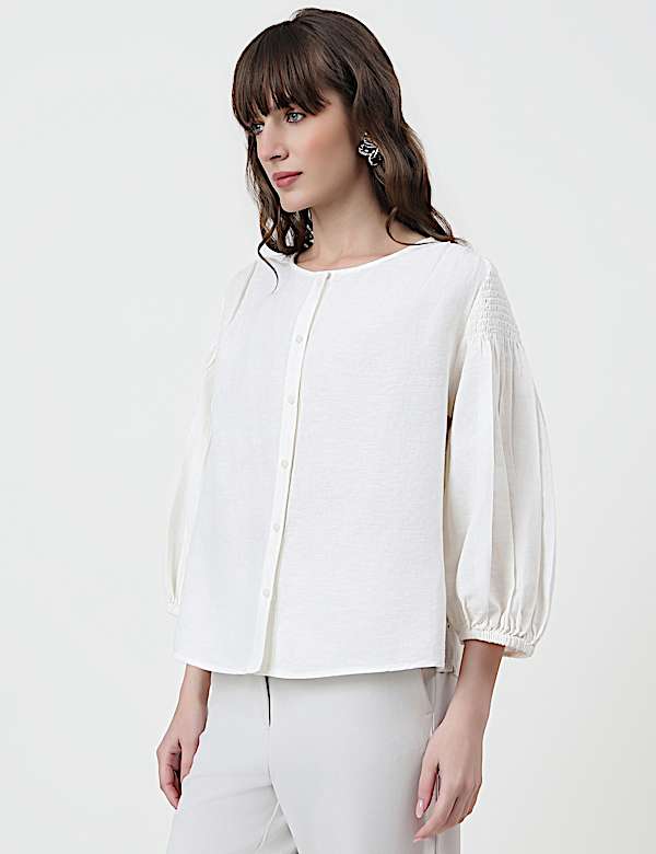 Linen Rich Plain Round Neck Top