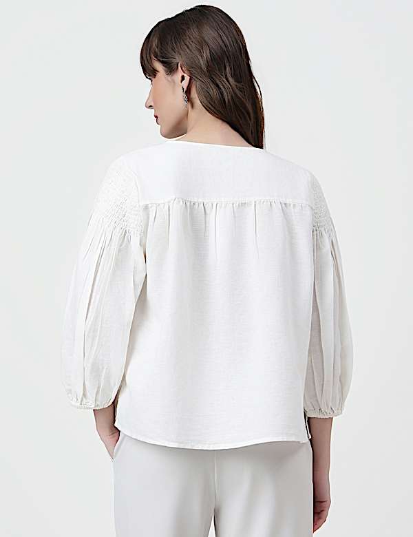 Linen Rich Plain Round Neck Top