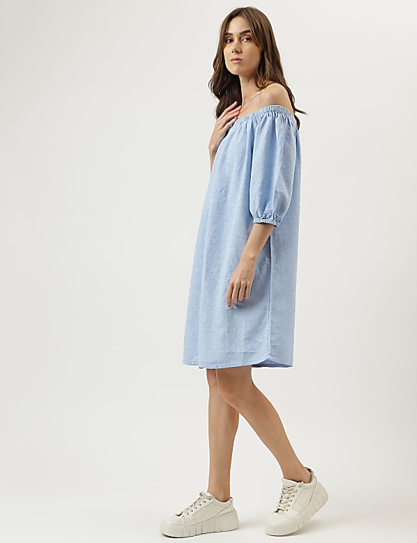 Linen Mix Off-Shoulder A-Line Dress