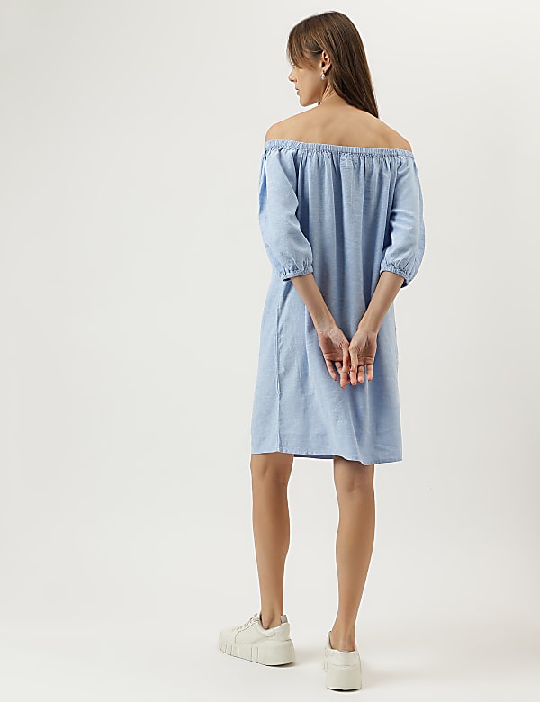Linen Mix Off-Shoulder A-Line Dress