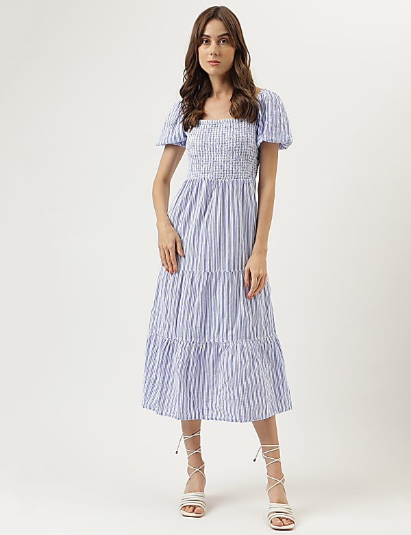Printed Midi Square Neck Dress