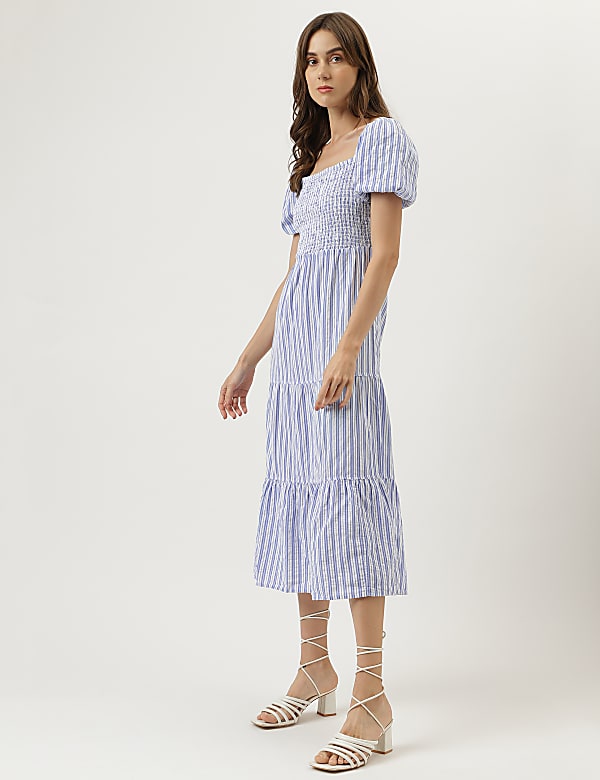 Printed Midi Square Neck Dress