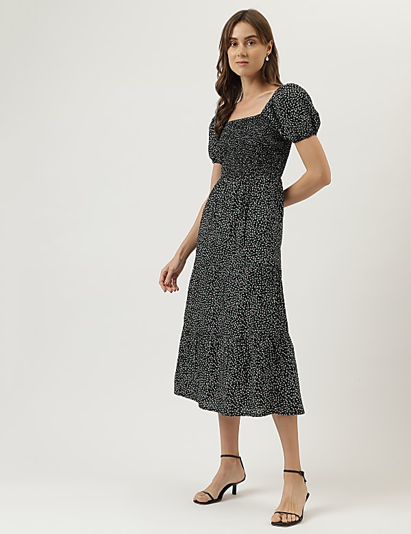Printed Midi Square Neck Dress