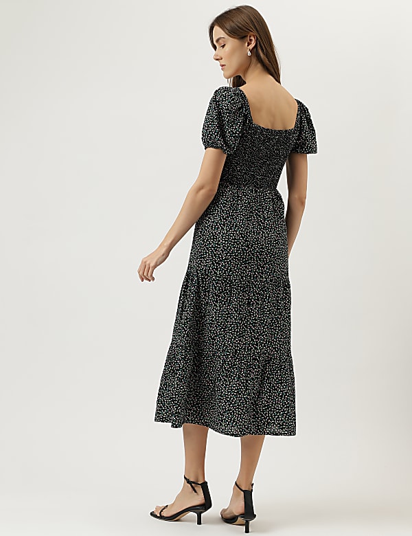 Printed Midi Square Neck Dress