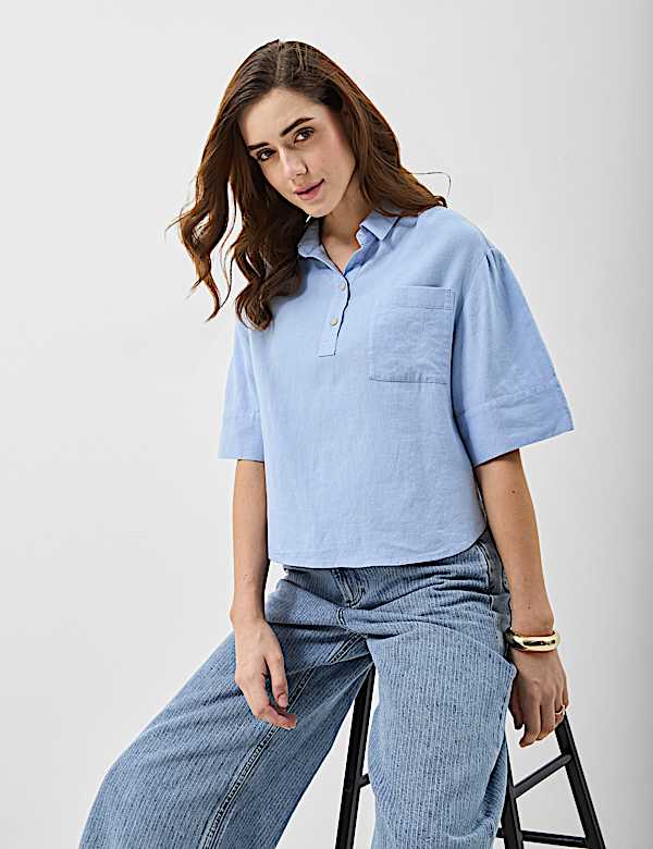 Linen Rich Cropped Shirt
