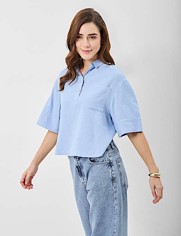 Linen Rich Cropped Shirt
