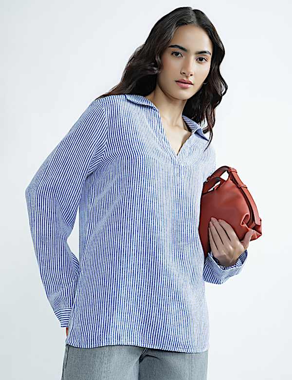 Linen Rich Plain Spread Collar Top