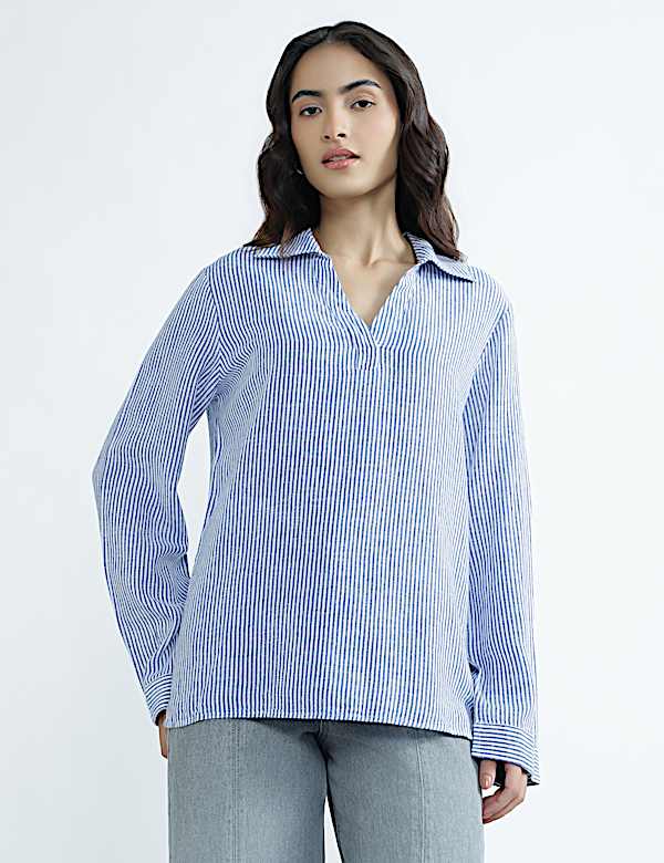 Linen Rich Plain Spread Collar Top