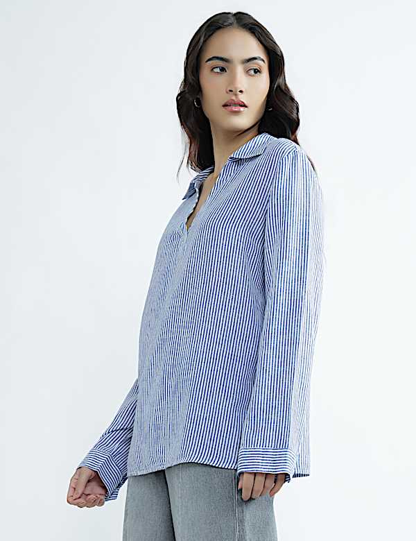 Linen Rich Plain Spread Collar Top