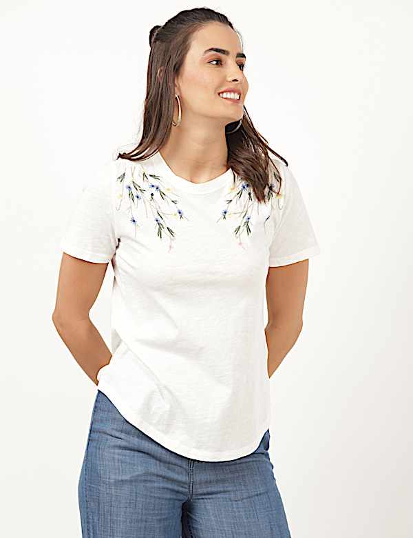 Pure Cotton Embroidery Round Neck Top
