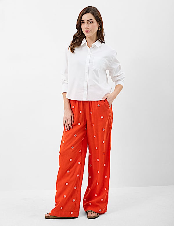 Linen-Rich Embroidered Beach Trousers