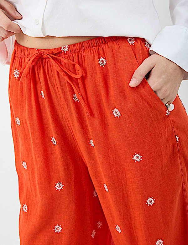 Linen-Rich Embroidered Beach Trousers