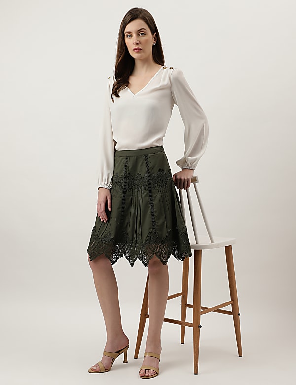 Embroidered Knee Length Skirt